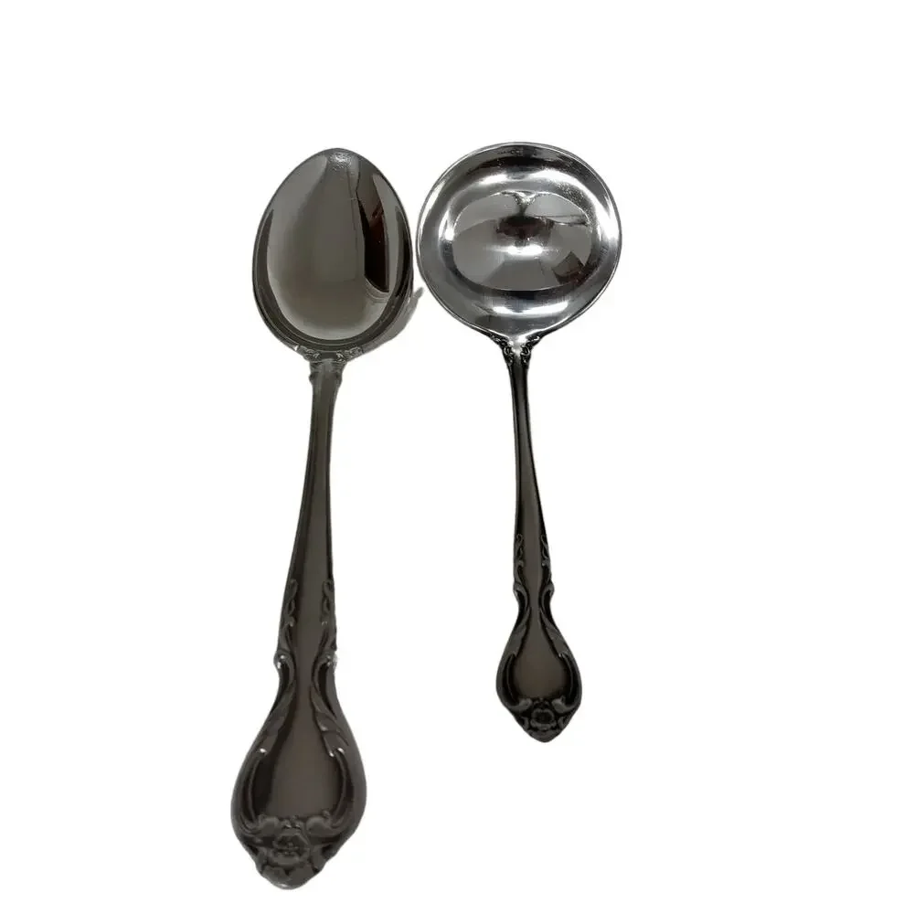 Vintage Lyons Queen Fancy Serving Spoon and Gravy Ladle Stainless Steele 1970s